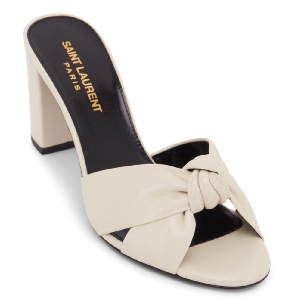 Saint Laurent Bianca Knot Tie Block Heel Slide on Sandals - Picture 4 of 10